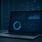 Close-up of a laptop screen displaying data analytics graphs and charts